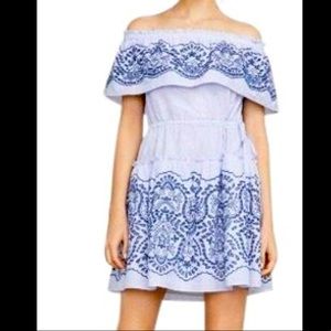 BCBG embroidered short mini off the shoulder dress / lightweight summer dress